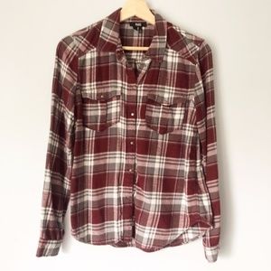 Paige Syrah Gray & White Plaid Button Down Top